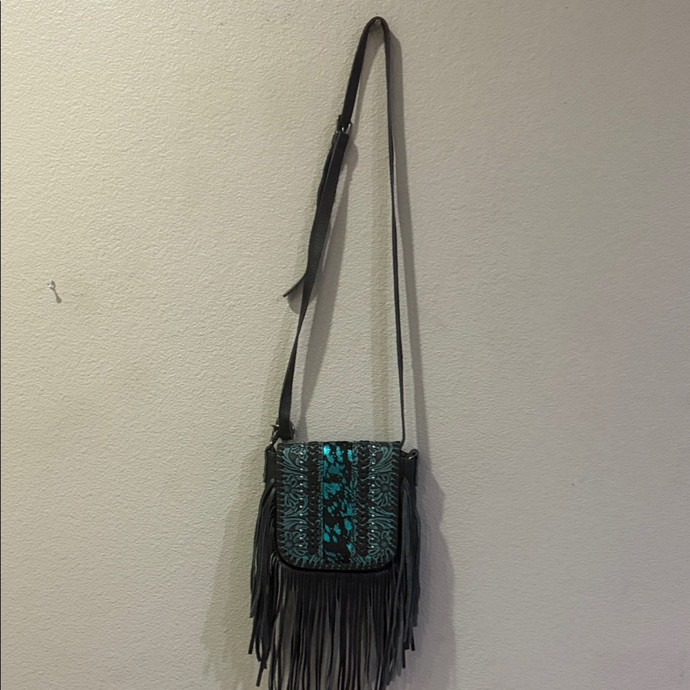 Montana West chocolate brown and Turquise Patterned Crossbody Bag - Picture 6 of 8
